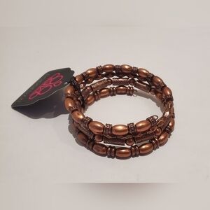 Paparazzi Bronze Flexible Beaded Coil Wrap Bracelet